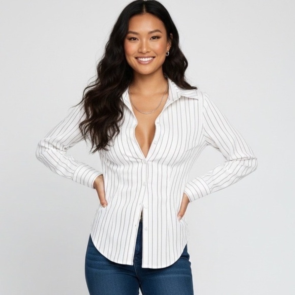 Princess Polly Madlin Striped Button Down Shirt Womens Long Sleeved Top 4